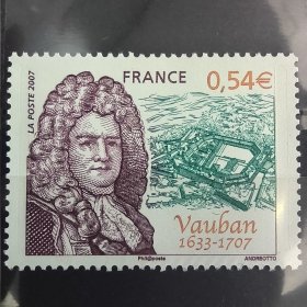 FR702法国2007年名人人物 常胜将军 沃邦元帅和他的城堡建筑 雕刻版外国邮票 新 1全