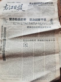 《右江日报》【靖西县）渠洋公社抗旱保护玉米苗；（百色县那毕公社）逻索大队开展高额丰产对手赛；平地车子化，山道牛驮化，（睦边县平孟公社）农信大队党支部领导工具改革成绩大；田阳六联煤矿食堂；平果雄兴大队食堂】