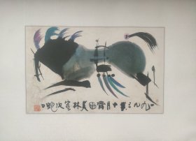 韩美林 奔马 画片 此画为高清印刷仿真品（左下角有小裂纹 不缺肉 ） 外心90x60厘米 内心55.5x35厘米 顺丰到付