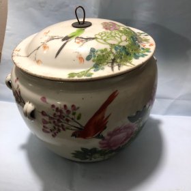 粉彩花鸟罐