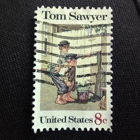 USA402美国邮票1972年美国民间传说系列 马克吐温《汤姆索菲亚历险记》刷墙事件 雕刻版外国邮票 信销 1全
