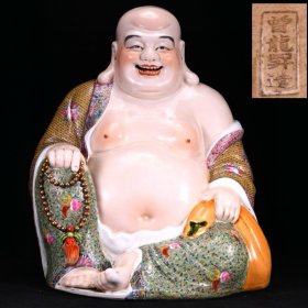 民国大师曾龍昇造塑像福寿袈裟纹布袋弥勒佛