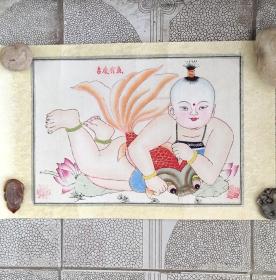 中国非物质文化遗产，天津恒盛号小幅年画镜心一幅，吉庆有余