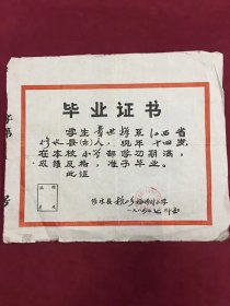 1984年江西修水县杭口乡杨坊村小学毕业证书，执有人：章世辉，修水县人，尺寸：31.5*27厘米，品如图，39包邮。