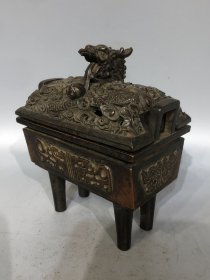 紫铜双耳龙鼎香炉香炉长11.5厘米高14厘米重1523克