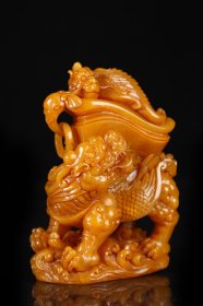 旧藏寿山石田黄石麒麟摆件重量672克