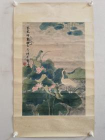 h.0195h沈年华，工笔画家九十年代原装裱镜芯作品，品相如图自然旧，画芯尺寸为64x43