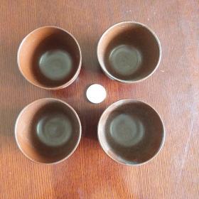 山东淄博陶瓷：博山酱釉茶杯合售 60年代制造 口直径6. 7厘米