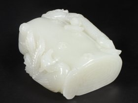 旧藏 和田玉高浮雕龙凤纹笔筒