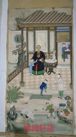 民国 纯手工绘画 尺寸大130Ⅹ67.5Cm 、该画出自福建泉州，旧裱画 、 品相较好，色彩艳丽，基本反映了民国初期当时的风貌，值得欣赏收藏。