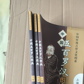 中国五百罗汉图典上中下 3册合售，图书有自然形成的黄斑，内页干净无笔记，详细参照书影