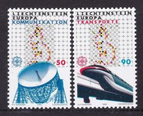 列支敦士登邮票 1988年 欧罗巴运输与通讯火车 外国邮票 新 2全