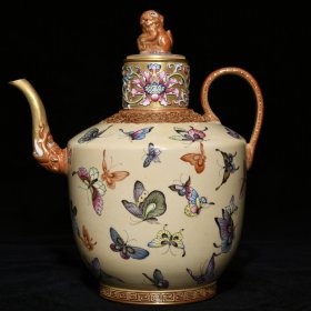 大清乾隆年制珐琅彩百蝶纹执酒壶 高21cm直径19cm