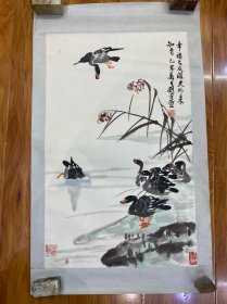 包邮：保真！已故芦雁名家 刘芳萱 作品《幸福之友谊 天外来知音》 尺寸66Ｘ41.5厘米