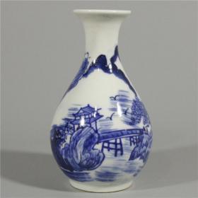 清康熙纯手绘青花叶子瓶，瓷器