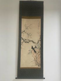 江户末期南画大家，上野雪岳，花鸟图 纸本绫裱，整体202✖️65公分，画芯126✖️51公分