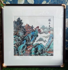 斗方山水画，写意画法，皴法点染，纯手绘，假一赔万，都是本人精心收藏的，河北省美协韩俊芳老师老师的原创大作，实际画的比照片拍出来要漂亮的多，照相光线不好，老师的笔法苍劲有力，浓淡干湿焦，行云流水。50×50公分的斗方，带一个实木框的价格。