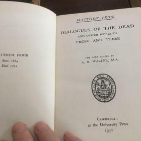 The writings of Matthew prior vol I: poems on several occasions  vol II: dialogues of the dead 马修·普赖尔作品集  诗集和死亡对话等散文（全二册）
