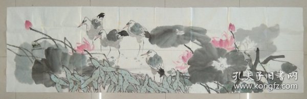 佚名画家精美长幅花鸟画《荷塘清境》