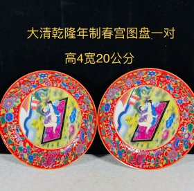 清乾隆年制粉彩图赏盘，画工精美，器型规整，刻画形象逼真，包浆厚重，入釉深邃，品相如图。ycx