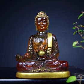旧藏古法琉璃鎏金佛像 尺寸：8-7-12.5cm 重量：510g