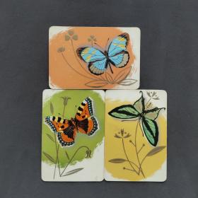 1975年历卡，3枚合售，蝴蝶与花