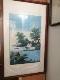 民国广东台山画家启东水彩作品（画心规格：34cm*52cm）