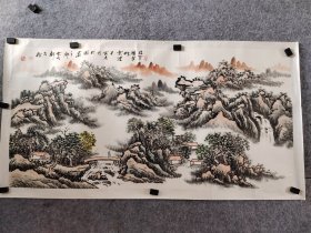 谢吉桥老师四尺整张山水托片，便宜卖了，谢吉桥，1980年生于安徽萧县，国画《清香》在广东省举办的青年书画家画展中荣获金奖，国画《硕果》葡萄在北京博展馆展出并被收藏，山水画《渊远流长》选送日本展出，现为珠海市美协会员，珠海市书画家协会会员。