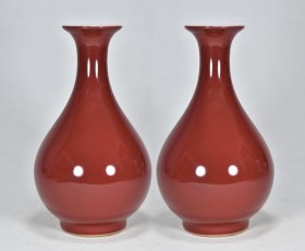 清康熙霁红釉玉壶春瓶古董古玩古瓷器收藏