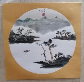 文星阁画院院长蒋重华，园卡纸山水画，画芯33X33，边38X38