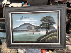怀旧老物件民国老镜子挂件镜画，杭州西湖轩览。精美漂亮。9065厘米左右。包老保真怀旧