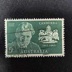 Aus03外国邮票澳大利亚1963年名人人物建筑师格里芬 堪培拉设计者 堪培拉50周年 城徽