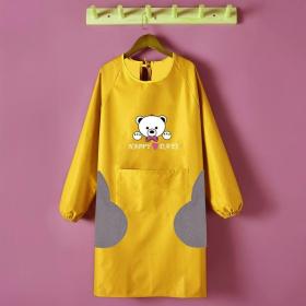 围裙韩版时尚长袖罩衣成人防水防油厨房做饭家用全包反穿衣男女款黄身咖袖