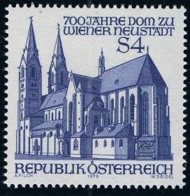 4A外国邮票奥地利1979年 世界遗产维也纳新城大教堂 新 1全 雕刻版