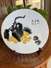 落款画家唐云的瓷板画一片