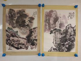 湖北画家 胡长生（长森）手绘水墨山水小品2副 旧裱 每副尺寸44x33