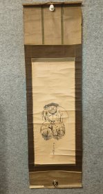 甲子之日大黑天 日本回流画心 真手绘品 名家桂年所作 纸本 纵约135Cm横39.5Cm.  [红旗]题字于正中者，必是大家，可截下配个画框装裱，更有味道。 编号(F215)