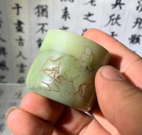 精品黄玉扳指~童子牧牛，雕工精美