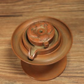 铜倒流香炉 磨盘 时来运转摆件，品相如图 直径10.8厘米 高9.5厘米 重1000克