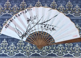 【卖家保真】名家玉竹双面成扇：国家一级书画师如庵老师亲绘扇面《水墨兰花》