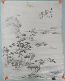 【694】清末民国时期，山水人物图，绢本，尺寸48✘36.5。