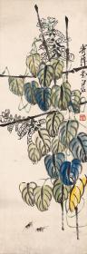 草虫画，齐白石蟋蟀豆角。纸本大小34.5*100厘米。宣纸艺术微喷复制。
