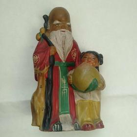 胶皮玩具“老寿星，童女包寿桃，梅花鹿一组”，民国时期。特少见。