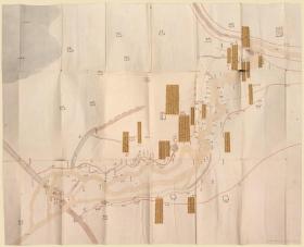 古地图1875–1876 铜瓦厢以下黄河穿运隄工图贴说 清光绪初年。纸本大小94.47*76.86厘米。宣纸艺术微喷复制。