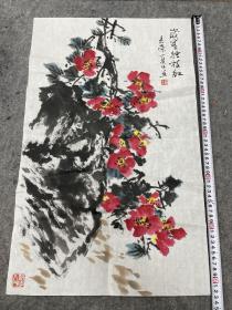 春荣，花卉作品两件，茶花和兰花，尺寸如图