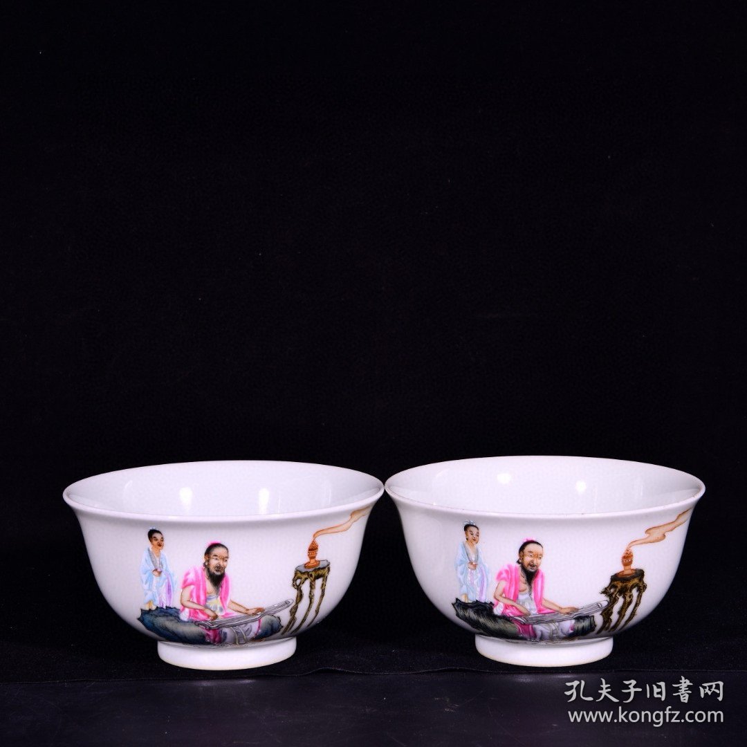 大清雍正年制粉彩珐琅彩高士图听琴图知音宫式碗 高5.8径11.2厘米2