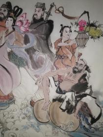 八仙过海，四尺纸，款不详，135x65cm，手绘