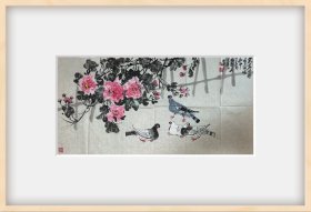 北京著名画家柳宏林,芙蓉白鸽图 8平尺画心未裱 保真