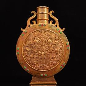 珍藏收清代宫廷御用纯手工錾刻镶嵌宝石花瓶，重4786克   高34厘米  宽23厘米