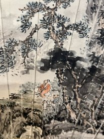 古筆山水图，扇面，梧堂筆